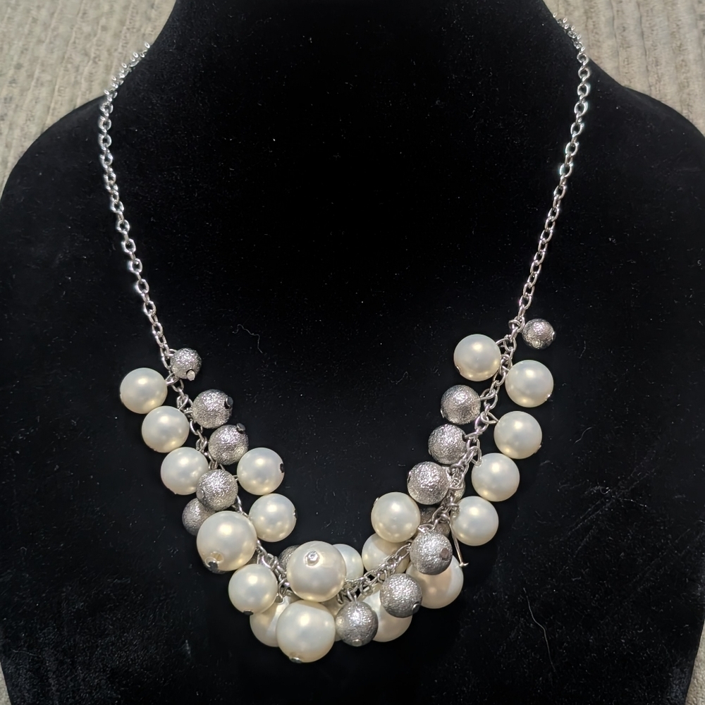 Massini Silver Tone Faux Pearl Necklace Classic Elegant Strand Fashion Jewelry
